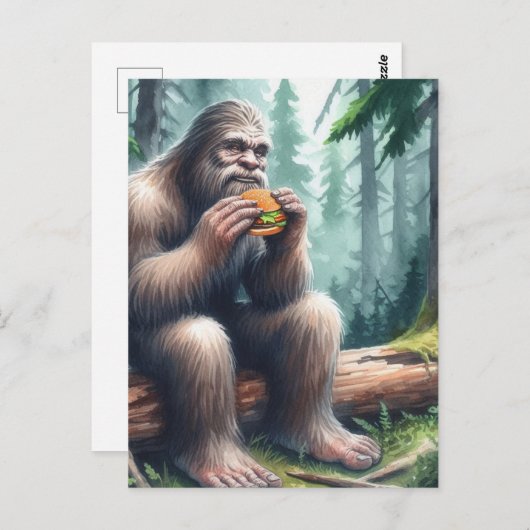 Carte Postale Sasquatch et la forêt d'aquarelle de Cheesburger (Devant / Derrière)