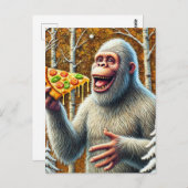 Carte Postale Sasquatch et Pizza dans une forêt de bouleaux (Devant / Derrière)