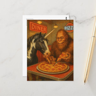Carte Postale Sasquatch et une pizza à la Unicorne