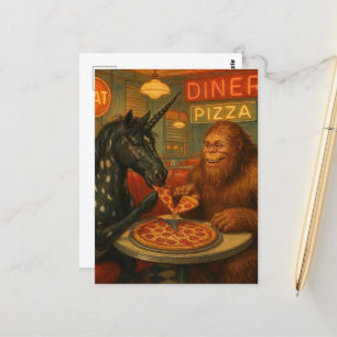 Carte Postale Sasquatch et une pizza mangeuse de l'Appaloosa à l