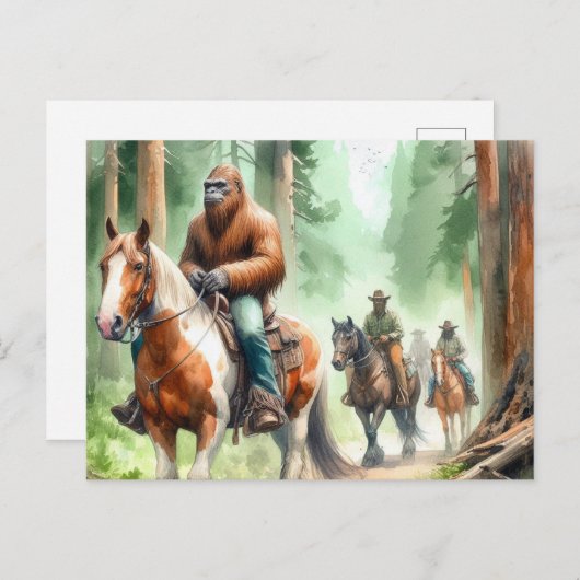 Carte Postale Sasquatch fait un cheval de peinture sur un sentie (Devant / Derrière)