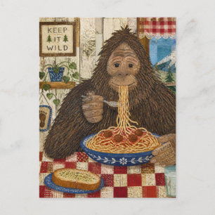 Carte Postale Sasquatch mangeant des spaghetti