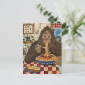 Carte Postale Sasquatch mangeant des spaghetti (Debout devant)