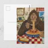 Carte Postale Sasquatch mangeant des spaghetti (Devant / Derrière)