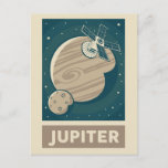 Carte Postale Satellite Jupiter Retro Galaxy<br><div class="desc">Illustration rétro de Jupiter avec un satellite.</div>