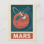 Carte Postale Satellite Mars Retro Galaxy<br><div class="desc">Illustration rétro de Mars avec un satellite.</div>