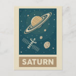 Carte Postale Saturn Retro Galaxy Satellite<br><div class="desc">Illustration rétro de Saturne avec satellite.</div>