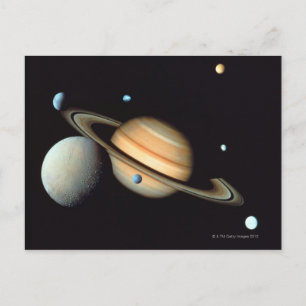 Carte Postale Saturne et satellites