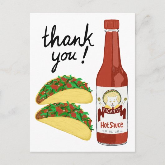 Carte Postale Sauce piquante TACOS Chat Maracas MERCI (Devant)