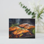 Carte Postale Saumon poisson glacé au BBQ (Debout devant)