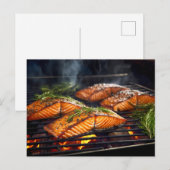 Carte Postale Saumon poisson glacé au BBQ (Devant / Derrière)