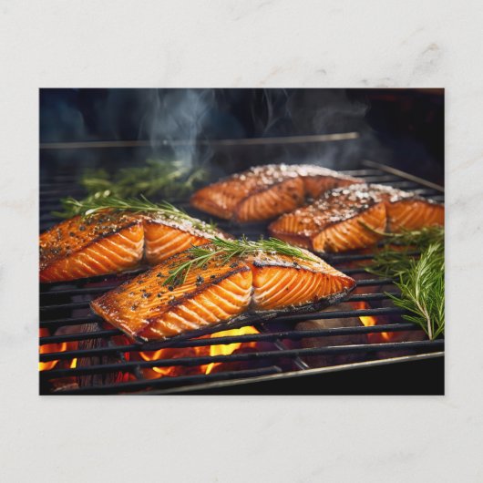 Carte Postale Saumon poisson glacé au BBQ (Devant)