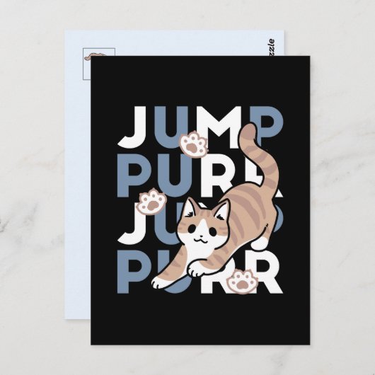 Carte Postale Sauter Purr Jump : Conception de chat joueuse avec (Devant / Derrière)