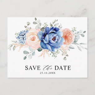 Carte Postale Sauvegarde de la date florale poussiéreuse bleu ma