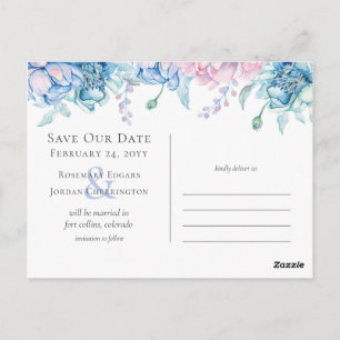 Carte Postale Sauvegarder la date Fleurs aquarelles Mariage 3-Ph