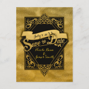 Carte Postale Sauvegarder la date Noir et or faux élégant fiança