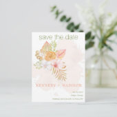 Carte Postale Sauver la date Boho Floral Rose (Debout devant)
