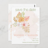 Carte Postale Sauver la date Boho Floral Rose (Devant / Derrière)