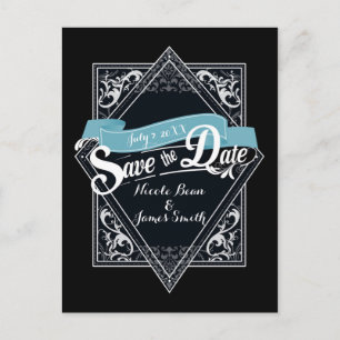 Carte Postale Sauver la date de fiançailles Noir et Turquoise Bl