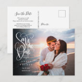 Carte Postale Sauver la Date Écriture Élégante Photo QR Code (Devant / Derrière)