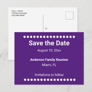 Carte Postale Sauver la Date Réunion de Famille Purple & White N