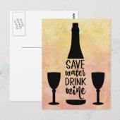 Carte Postale Sauvez de l'eau Boire du vin Bouteille noire Deux  (Devant / Derrière)