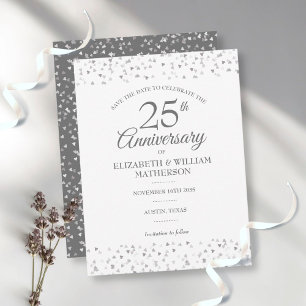 Carte Postale Sauvez la date 25e anniversaire Silver Love Hearts