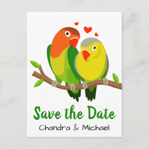 Carte Postale Sauvez la date des tourtereaux verts Mariage Fianç