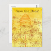 Carte Postale Sauvez l'abeille Abeille Fleur sauvage Skep (Devant / Derrière)