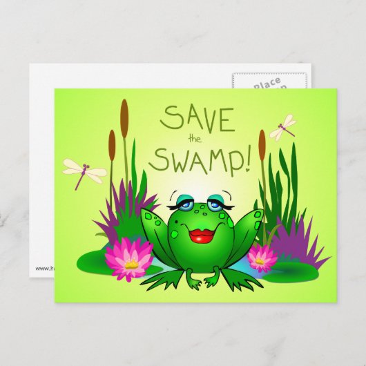 Carte Postale Sauvez le marais Femme Fatale Grenouille verte (Devant / Derrière)