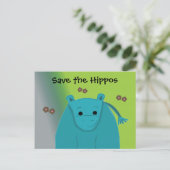 Carte Postale Sauvez les Hippopotames Hippopotame Bleu (Debout devant)