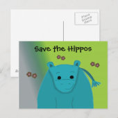Carte Postale Sauvez les Hippopotames Hippopotame Bleu (Devant / Derrière)