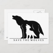 Carte Postale Sauvez les loups (ver blanc). (Devant / Derrière)