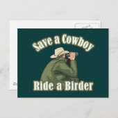Carte Postale Sauvez un Cowboy... Monter à bord d'un oiseau (Devant / Derrière)