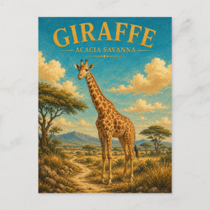 Carte Postale Savane aux Acacias et Girafe Watercolor GeoSaga