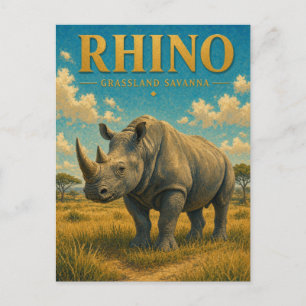 Carte Postale Savane de prairie de Rhino GeoSaga aquarelle