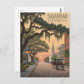 Carte Postale Savannah GA rue pavée (Devant / Derrière)