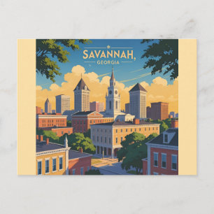 Carte Postale Savannah Géorgie ligne d'horizon vintage