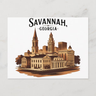 Carte Postale Savannah Géorgie ligne d'horizon vintage