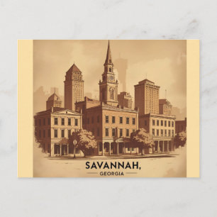 Carte Postale Savannah Géorgie ligne d'horizon vintage