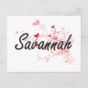 Carte Postale Savannah Nom artistique Design avec coeur