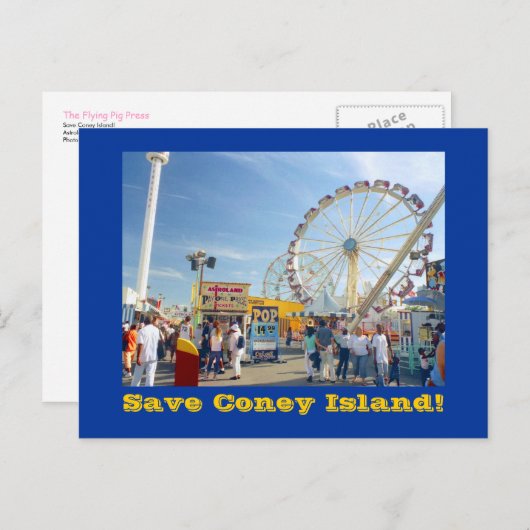 Carte postale Save Coney Island ! (bleu) (Devant / Derrière)