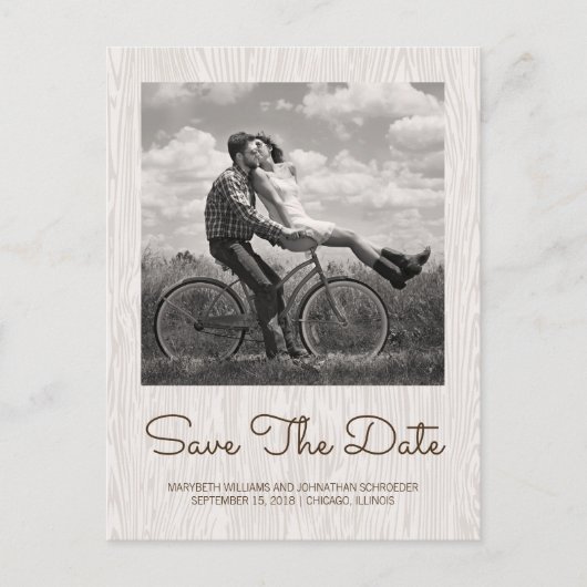Carte postale 'Save The Date' à motif de bois rust (Devant)