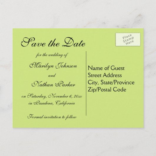 Carte postale "Save the Date" à motif de défilemen (Dos)