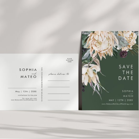 Carte postale "Save The Date" à motif floral blanc