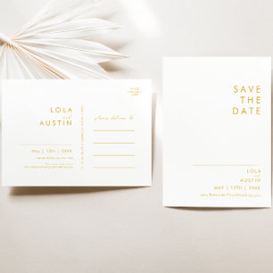 Carte postale "Save The Date" à police dorée minim