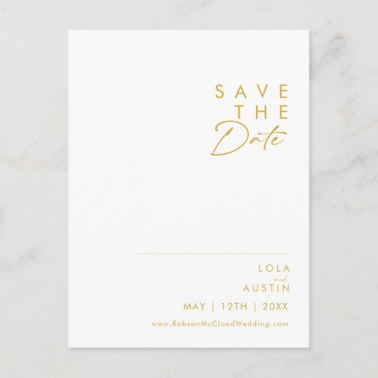 Carte postale "Save The Date" à police dorée minim (Devant)