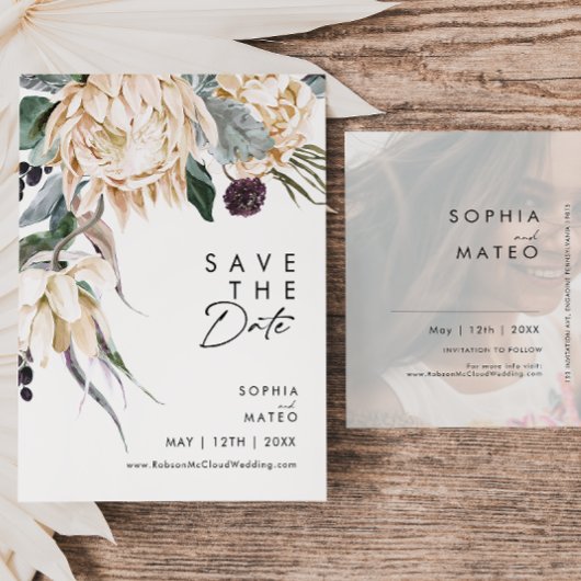 Carte postale "Save The Date" avec écriture floral