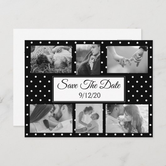 Carte postale Save the Date avec points noir et bl (Devant / Derrière)