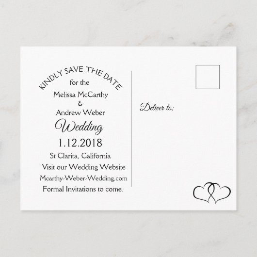 Carte postale Save the Date avec points noir et bl (Dos)